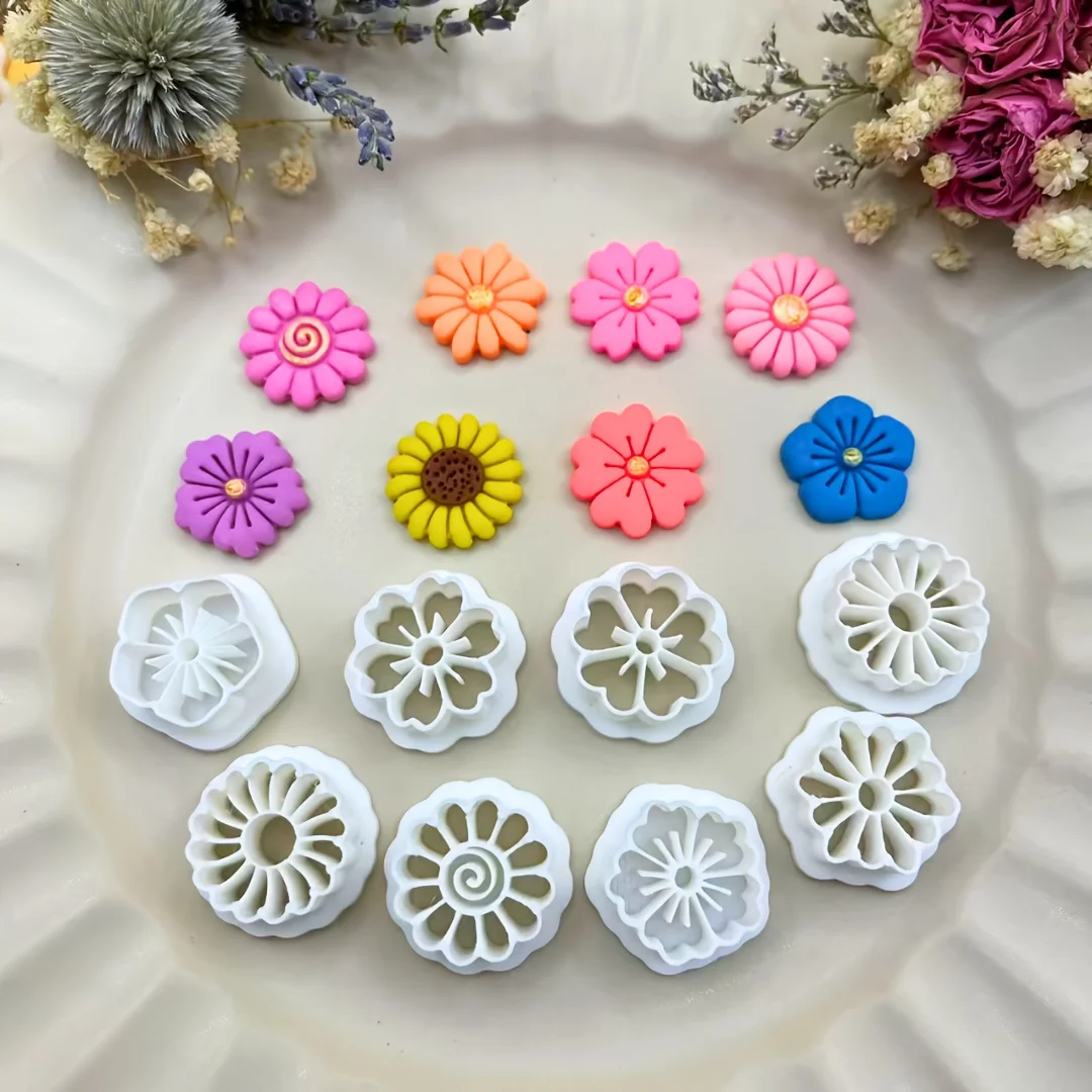 8Pcs 보헤미안 꽃 폴리머 클레이 커터 세트 발렌타인 데이 귀걸이 및 보석 만들기 DIY 공예 도구를위한 중공 꽃 금형
