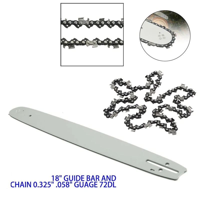 

Set Blade Saw Guage 72DL Guide Bar 62CC 58CC 52CC Chainsaw Steel Chain Cutting Accessories 18" 0.325" .058" Useful