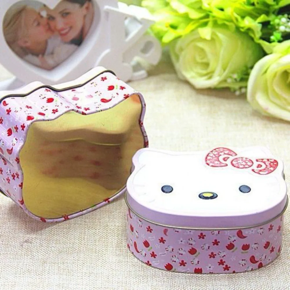 

Kawaii Cute Hello Kitty Tinplate Storage Box AnimeCute Sanrios Bracelet Necklace Metal ContainerCandy Case Valentine Day Gifts