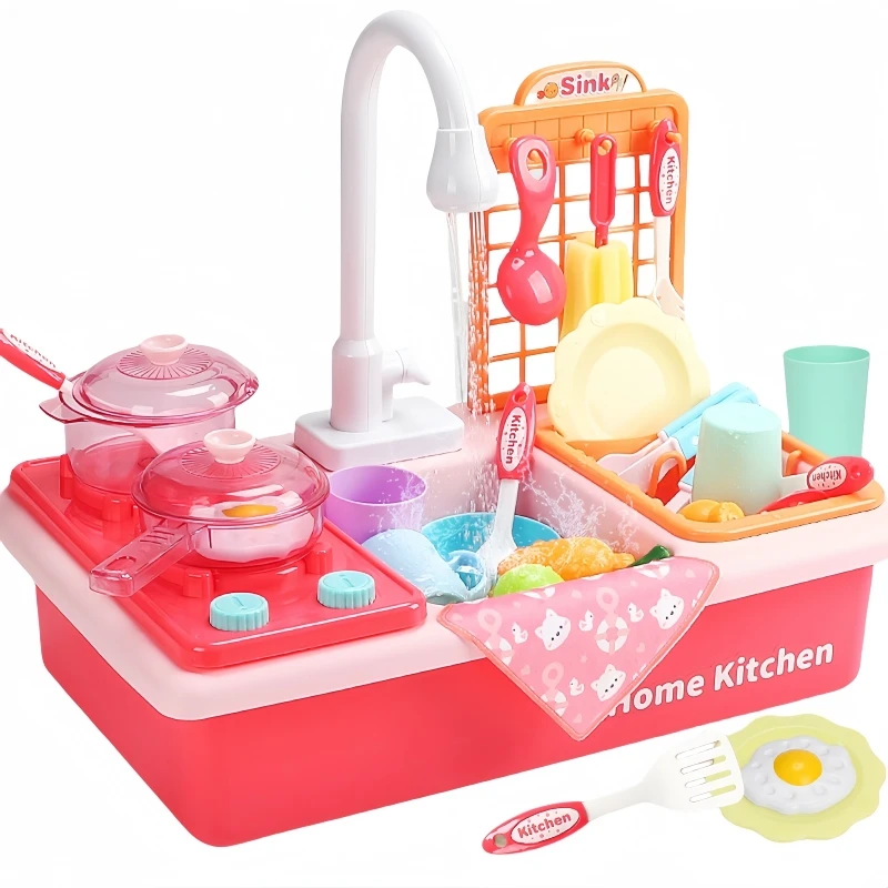 Children Simulation Sink Electric Dishwasher Mini Kitchen Food Pretend Play House Toys Set Kids Role Playing Girls Birthday Toys