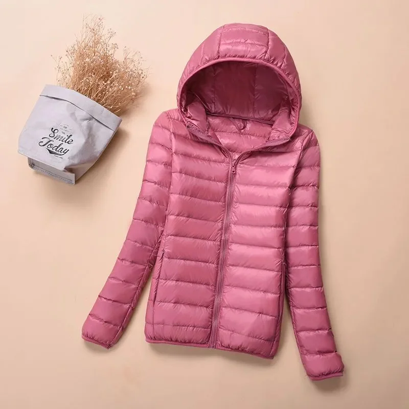 Down Jacket Women's Short Autumn Winter New Parkas Stand-UP Collar Hooded Warm Cotton Padded Coat Large Size Outcoat Ladies Tops 2