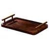 Wooden Tray with Golden Metal Handle for Water Cup Fruit Food Bread Sundries Serving Tray Household Organizer 6
