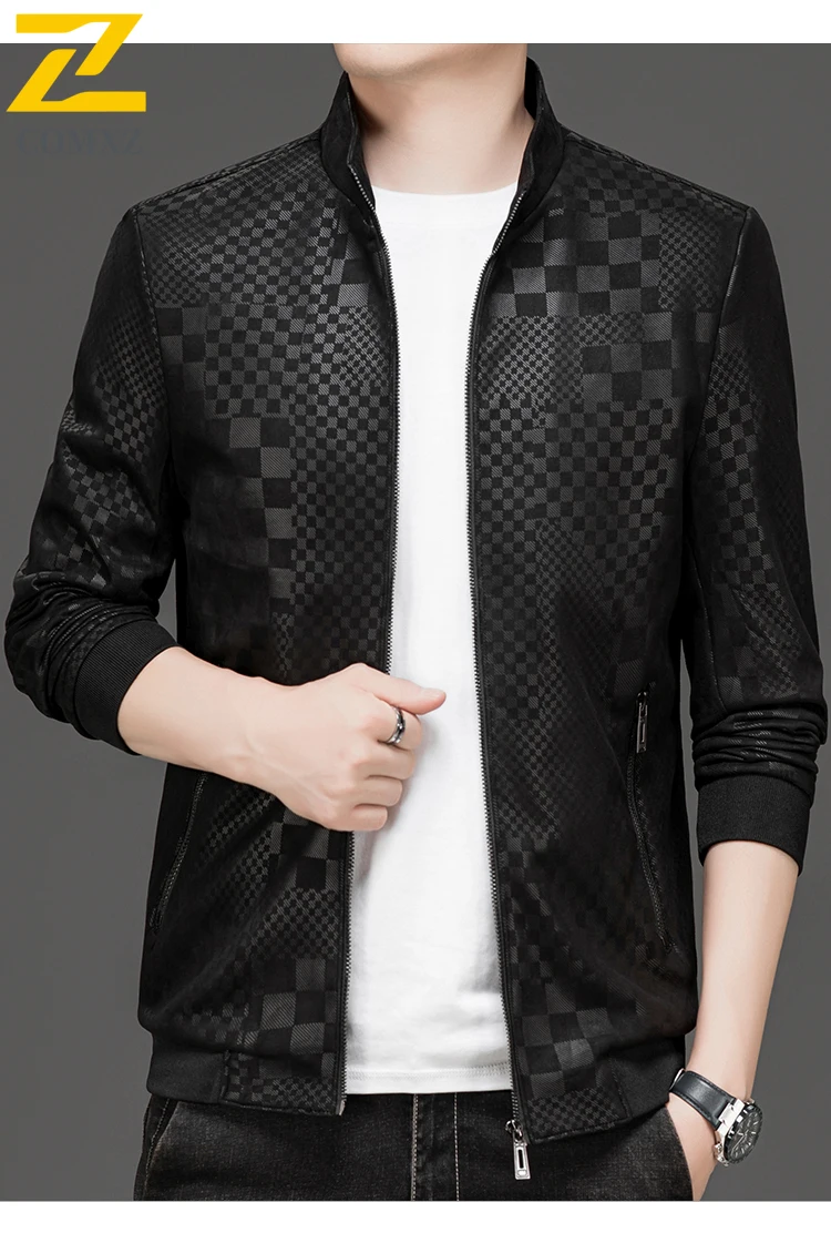 EIAO Autumn Winter Men's Slim Fit Leather Jacket Windproof Waterproof Versatile Coat Fashion Outdoor for Hiking Camping Fishing