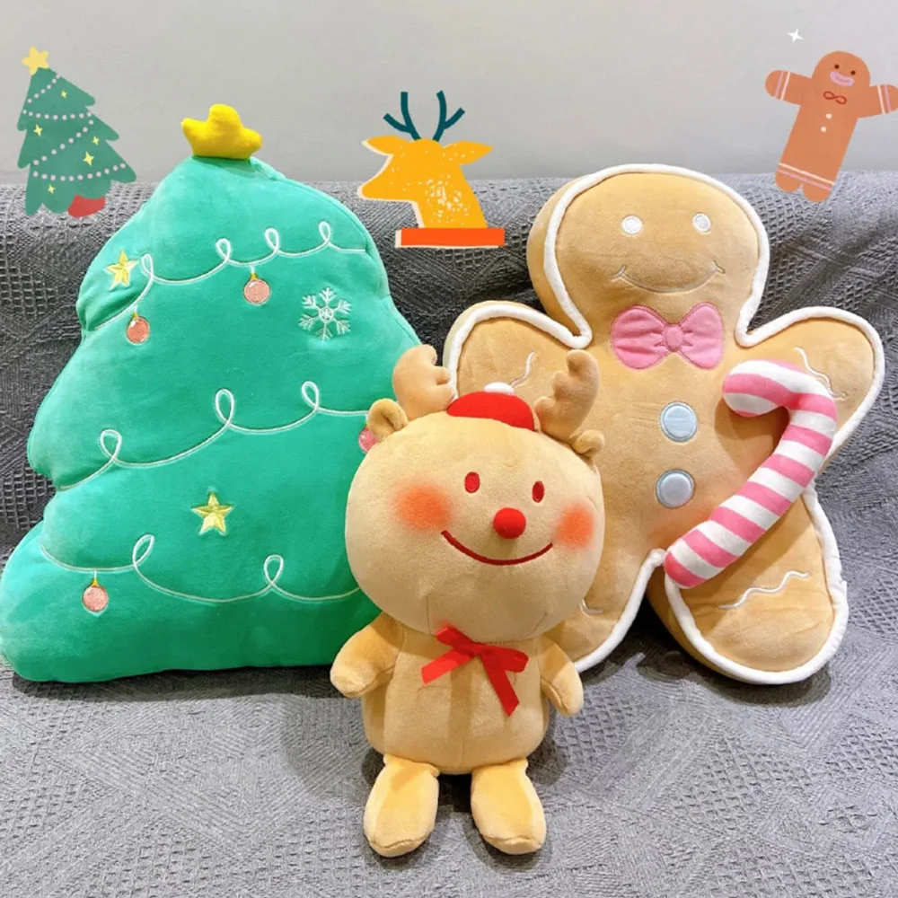 Cute Christmas Tree Plush Pillow Gingerbread Man Throw Pillow Cushion Home Decoration