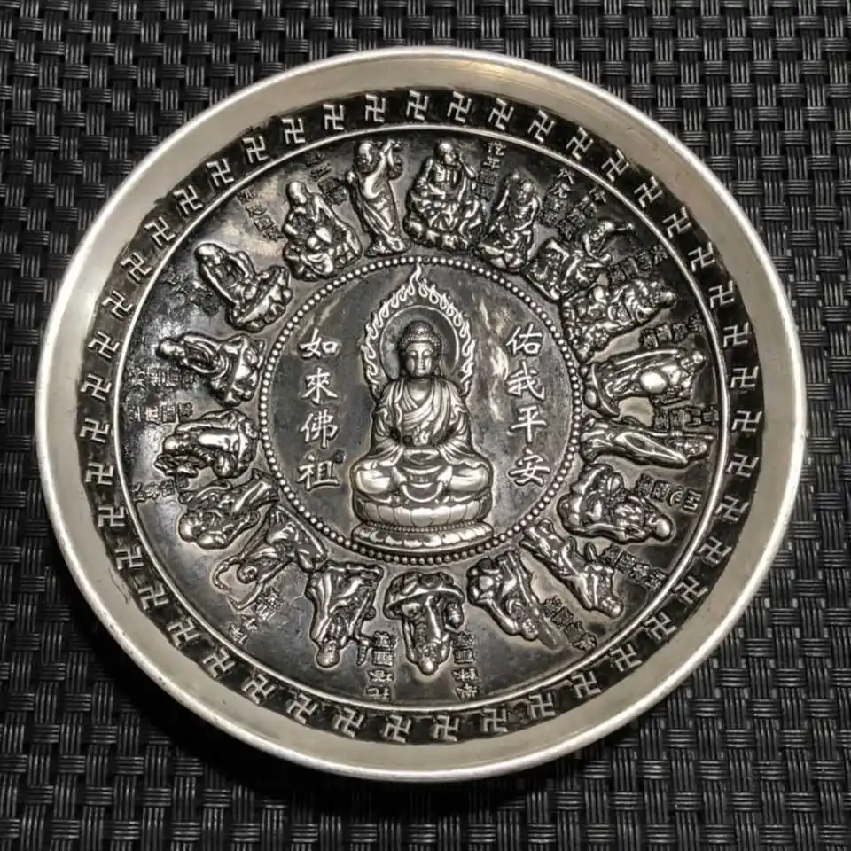 

Коллекция античная бронза, винтажные тарелки Будды из чистой меди и серебра, коллекция тарелок