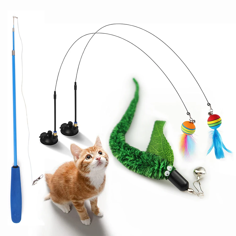 

4Pc Cat Simulation Plush Worms Toy with Bell Interactive Cat Toy Super Suction Cup Detachable for Indoor Cat Play Chase Exercise
