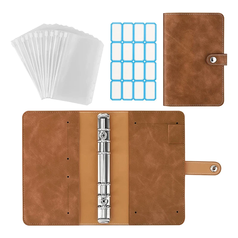 

6-Ring Budget Binder,PU Leather Loose Leaf Notebook With Binder Envelopes Zipper Pouches,Budget Envelope System
