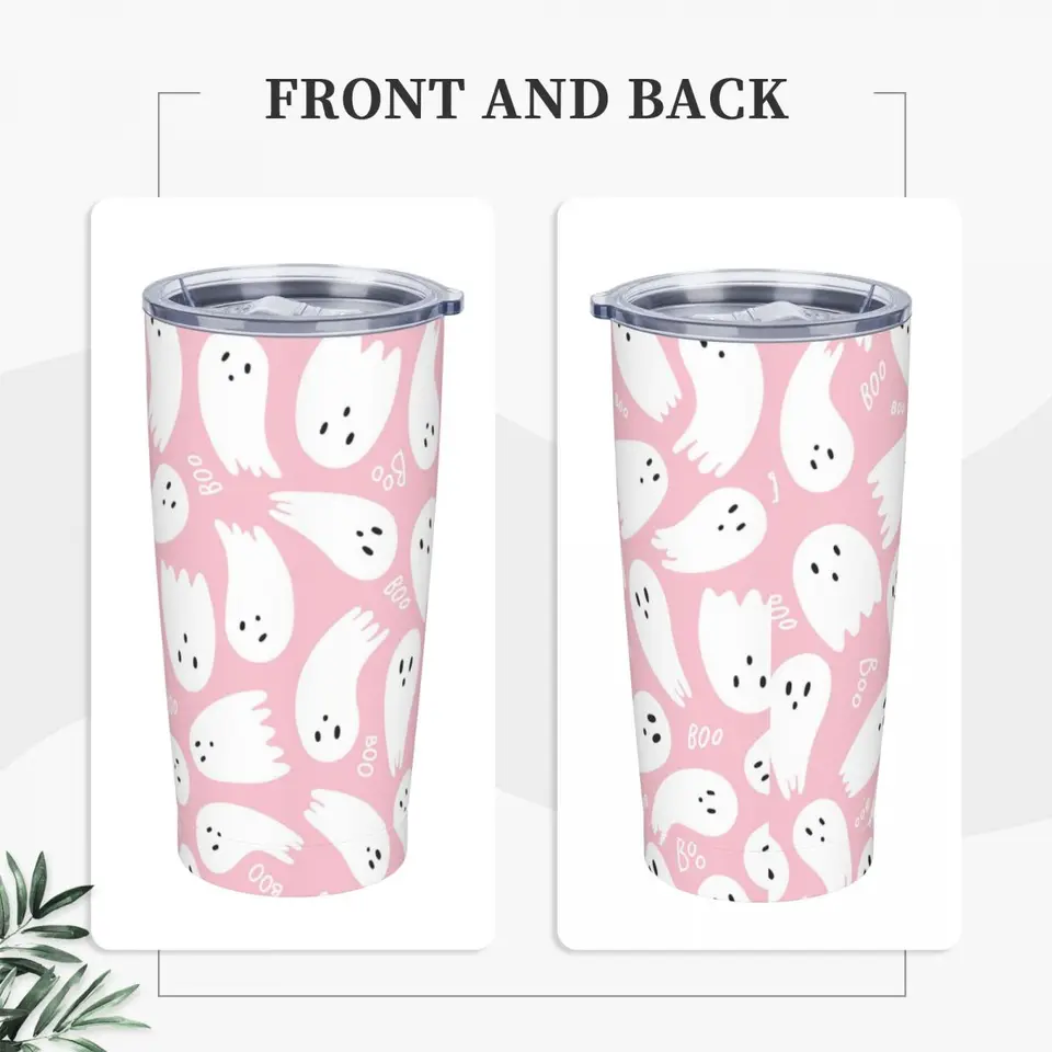 DEHIWI Gobelet Happy Halloween De 591 Ml - Tasse à Café De Voyage Avec Couvercle Et Pailles - Tasse à Café Isotherme En Acier Inoxydable Pour Femmes Et Filles