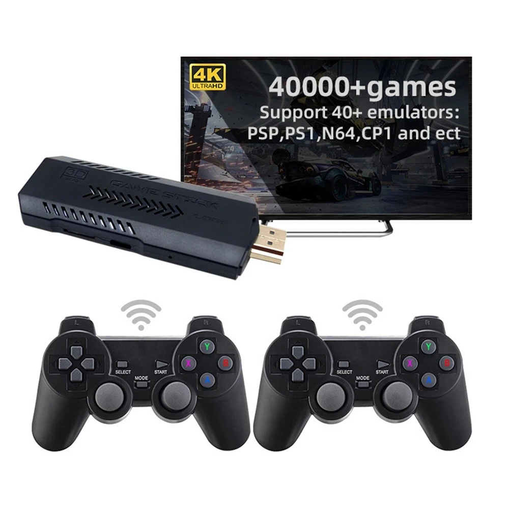 X2 Plus Retro Video Game Console 4K HD Output Gamestick Emuelec 2.4G Wireless Controllers 3D for PSP/PS1 40 Simulators Games