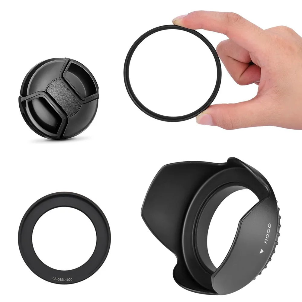 Dicteren klant B olie 58mm Uv Filter & Lens Hood Cap Adapter Ring For Fujifilm S8200 S8300 S8400w  S8500 S9200 S9400w S9800 S9900w Sl1000 Camera - Camera Filters - AliExpress