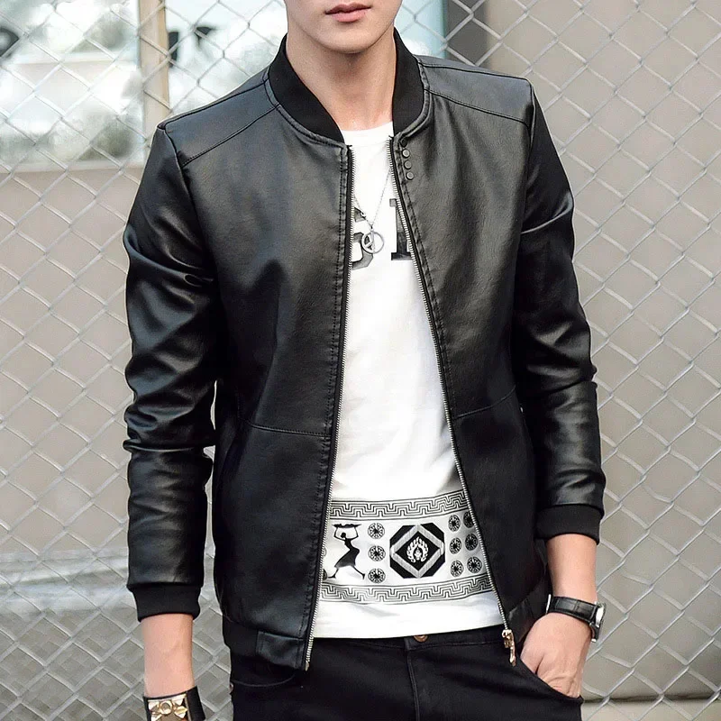 

2024 Autumn Winter Men's Leather Jacket Coat Stand Collar Plus Size 4XL Causal Slim Fit Pu baseball Jackets hombre jaqueta couro