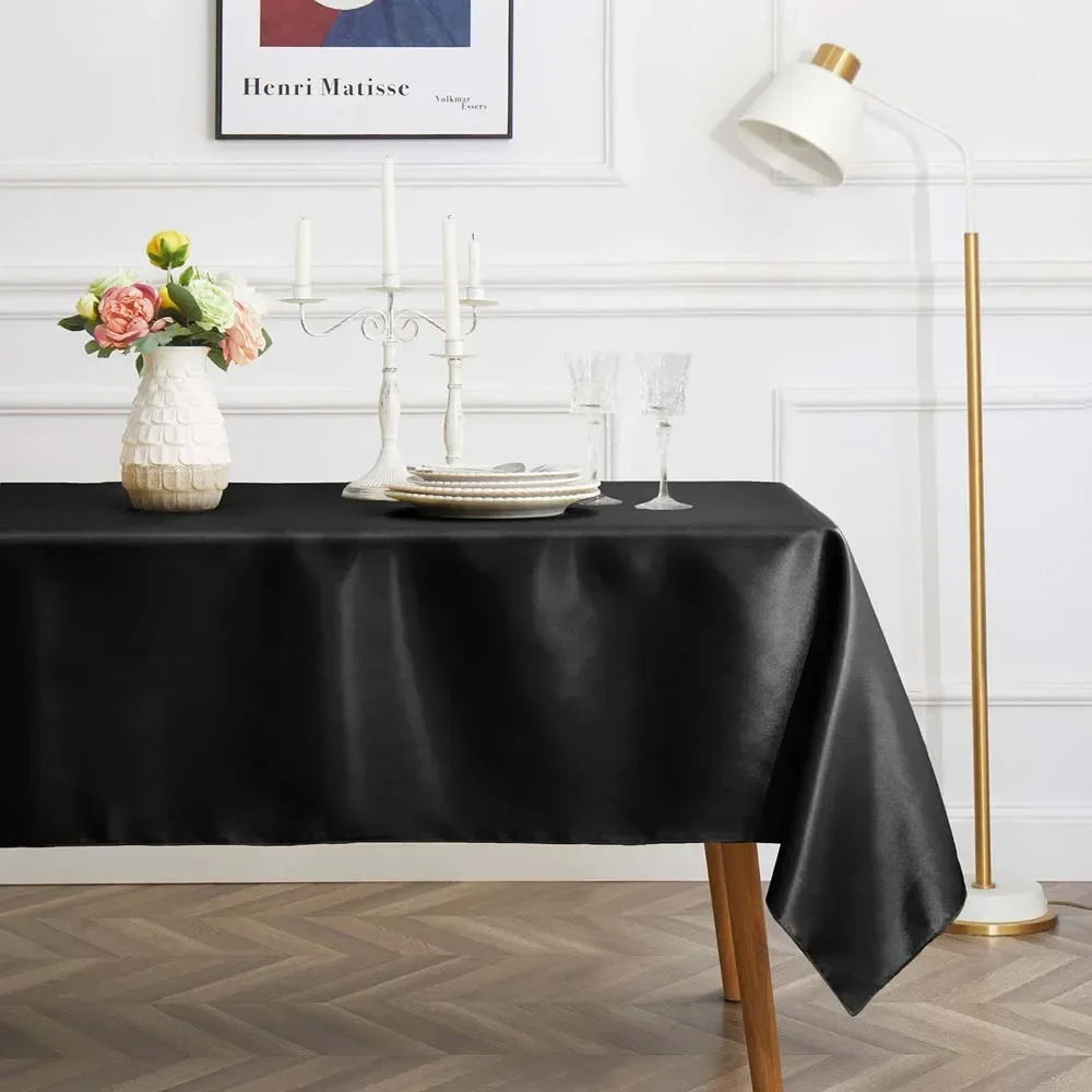 Table Cloth Rectangular Tablecloth Black Satin Tablecloth Rectangular Table Overlay Cover Tablecloth Smooth Fabric Table Decor Wedding Banquet Decoration