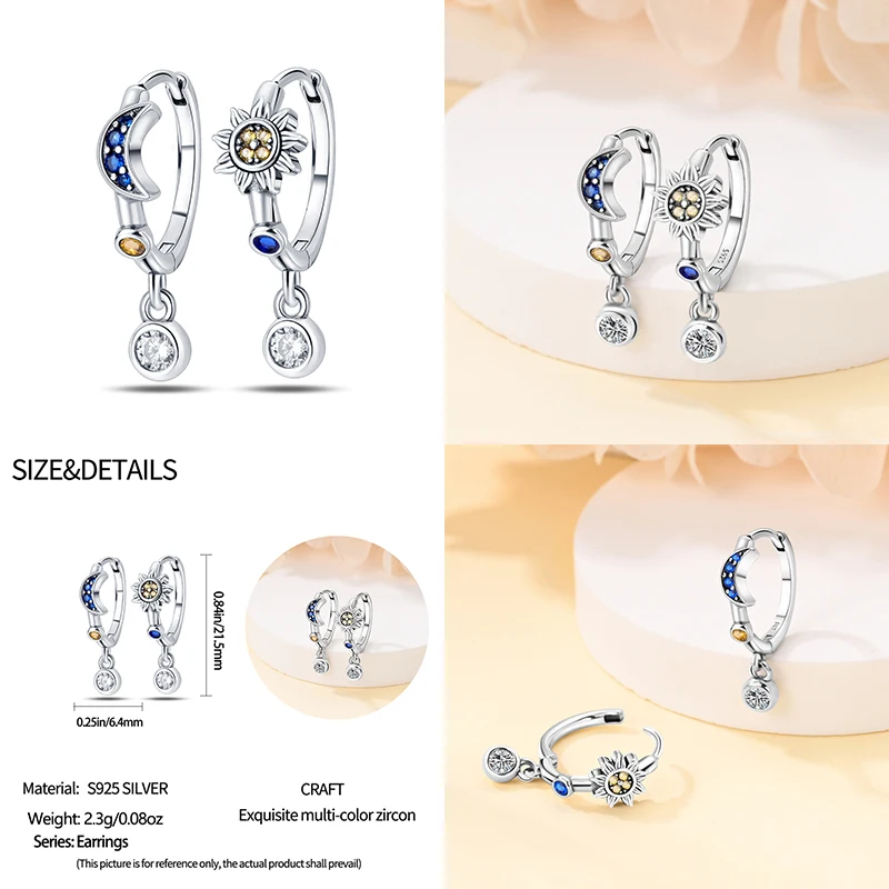 Pendientes de plata 2023 con forma de Luna y sol para mujer, aretes colgantes, joyería artesanal, regalo de fiesta de cumpleaños, pendiente de aro luminoso, gran oferta, 925