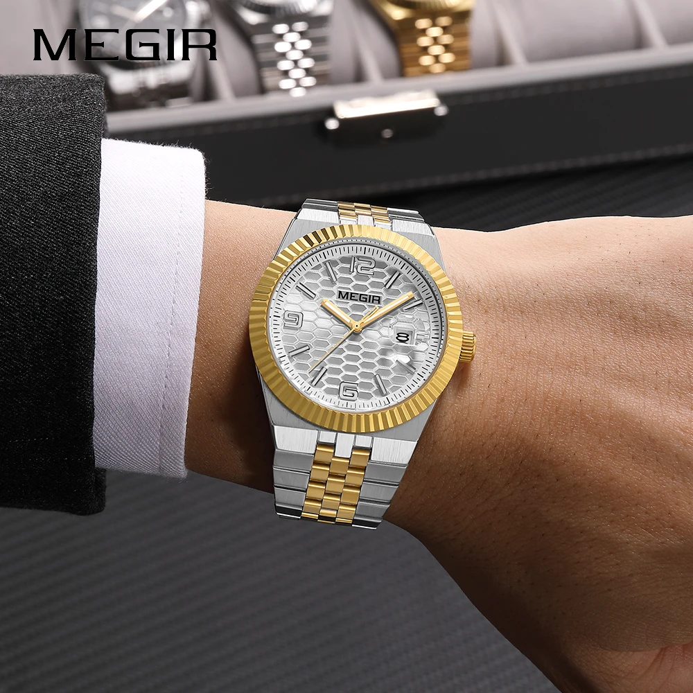 MEGIR New Quartz Watch for Men  Luxury Brand Stainlss Steel Date Man Wristwatch Fashion Waterproof Clock Original Mens Watches - 5