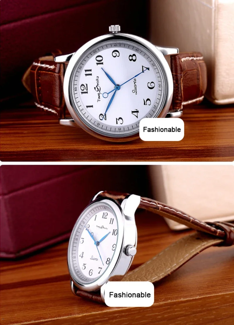Couple's Reverse Counterclockwise Quartz Watches Oil-Pressure Pattern Dial Waterproof Genuine Leather Strap Lovers’ Wristwatches