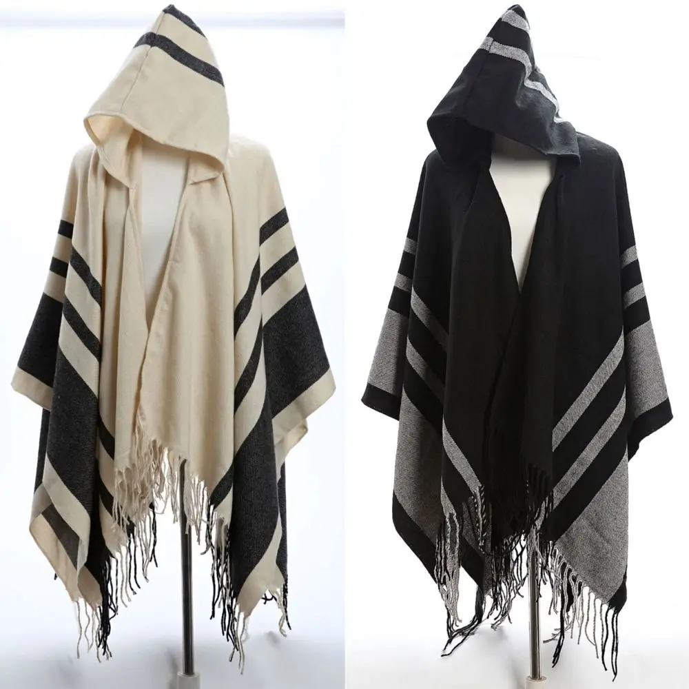 Womens Winter Warm Fleece Shawl Hooded Imitation Cashmere Wraps Scarf Thicken Shawl Cape