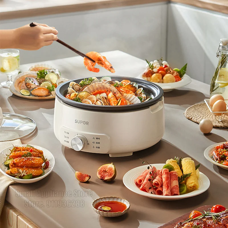 SUPOR 4L Electric Cooking Pot Multifunctional Household Electric Cooker Portable Split Type Hot Pot Travel Skillet 220V