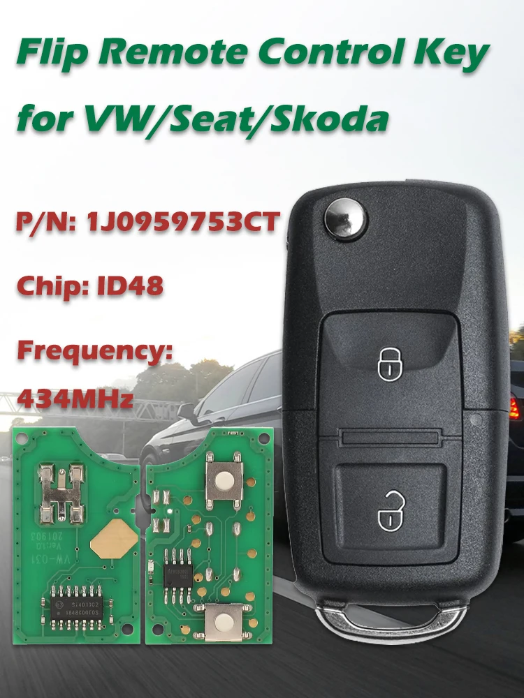 WKK ключ дистанционного управления 1J0959753CT с ID48 434 МГц, откидной ...