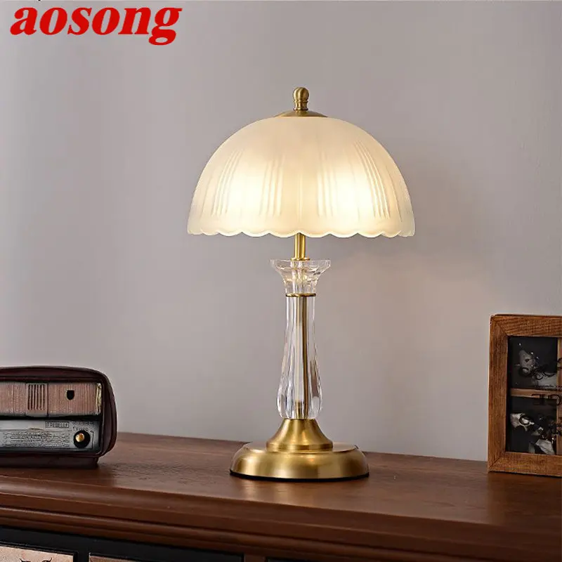

AOSONG Modern Brass Table Lamp LED Creative Luxury Fashion Crystal Copper Desk Light for Home Living Room Bedroom Decor