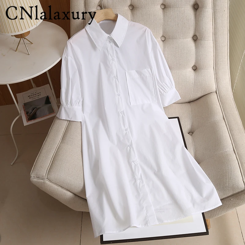 White Shirt Dress Buttons Loose Cotton Button Dress Summer White