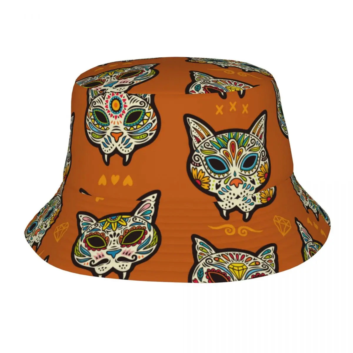 

Bucket Hat Bob Cap Hip Hop Gorros Mexican Day Of The Dead Cartoon Calaveras Sugar Cat Skulls Panama Cap Beach Sun Fishing Hat