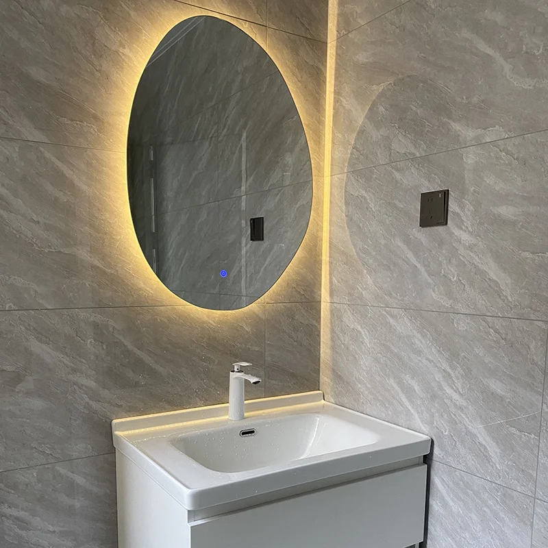 Description Picture 5 of itemMinimalist Intelligent Bath Mirrors Home Bedroom Makeup Mirrors Wall-mounted Touch Screen Irregular Bathroom Mirror with Light