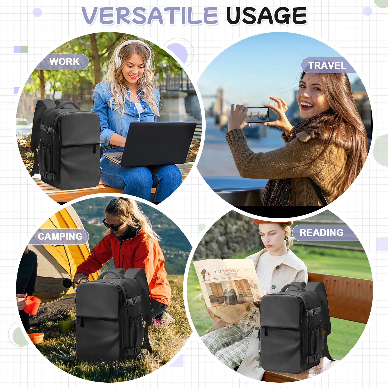 Carry on Luggage Laptop Rucksack Waterproof Travel Backpack College Backpack, Underseat Cabin Bag Wizzair 40x30x20 Travel Bags