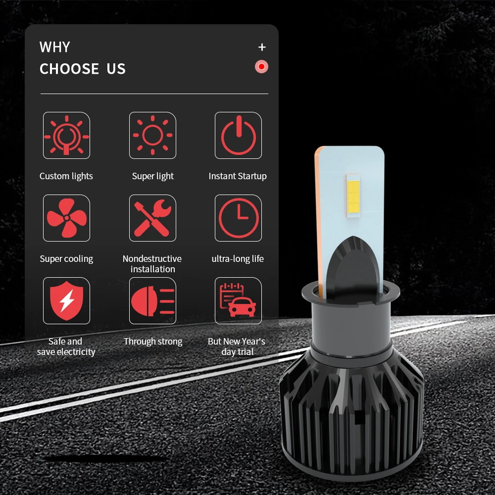 Infitary LED Car Headlights Supper Bright H4 H7 Bulbs For Auto 20000LM 6500K 12V 3570 Chip H1 H3 H11 9003 9005 9006 HB3 Fog Lamp