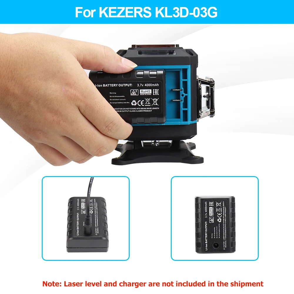 KEZERS Green/Red Laser Level 3.7V 4000mAh Chargable Lithium Battery For K12GL/KL4D-03G/KL4D-02G/KL4D-01G/K36G/K36GD