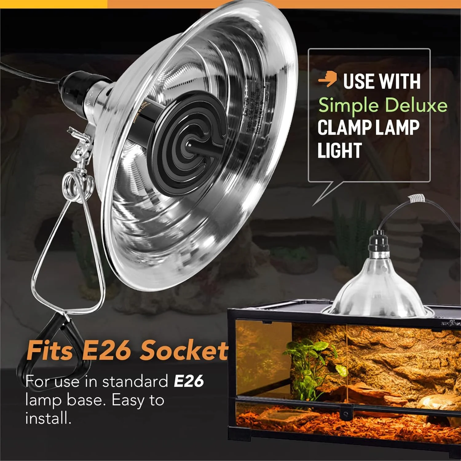 E27 Reptile Heating Lamp Set Turtle Lizard Reptiles Ceramic Heating Lamp Bulb Aluminum Lampshade Amphibious Lighting Supplies