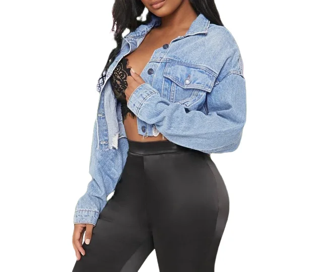 2023 Autumn Fashion Casual Commuting High Street Lapel Single Breasted Denim Jacket with Holes and Short Denim Jacket for Women mtlclothes 2023 new summer loose fit hip hop american high street jeans with floor length and distressed holes for men