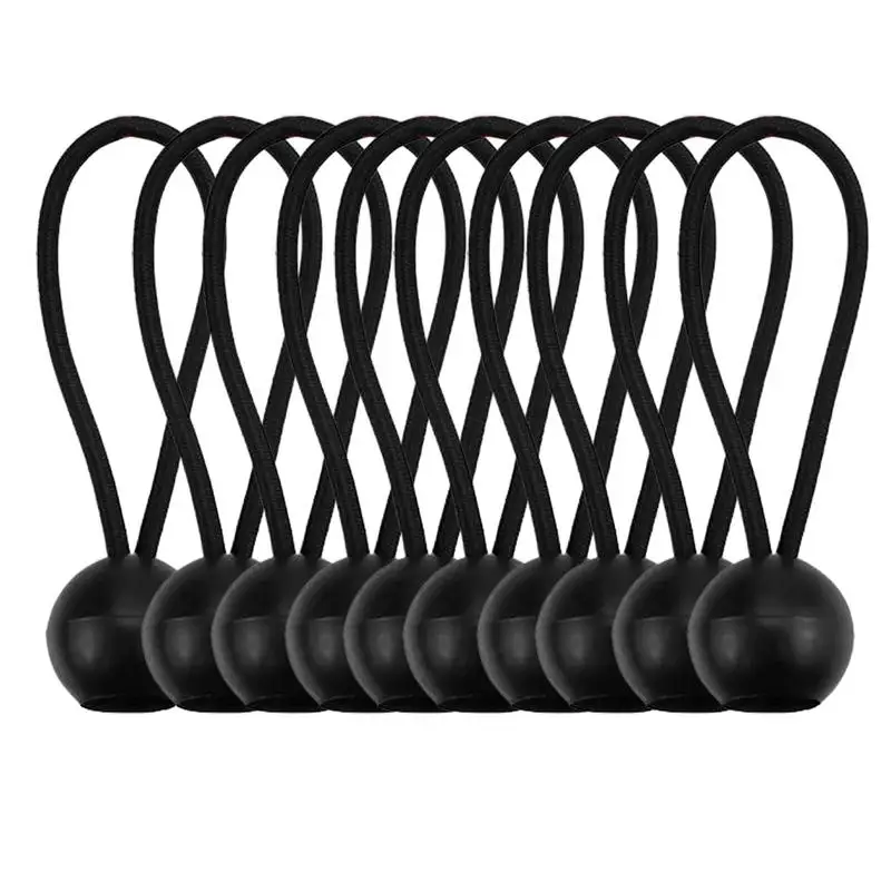 

10pcs/set Hiking Tent Accessories Elastic Rope Ball Bungee Cord Tarp Tie Down Strap - Black Camping