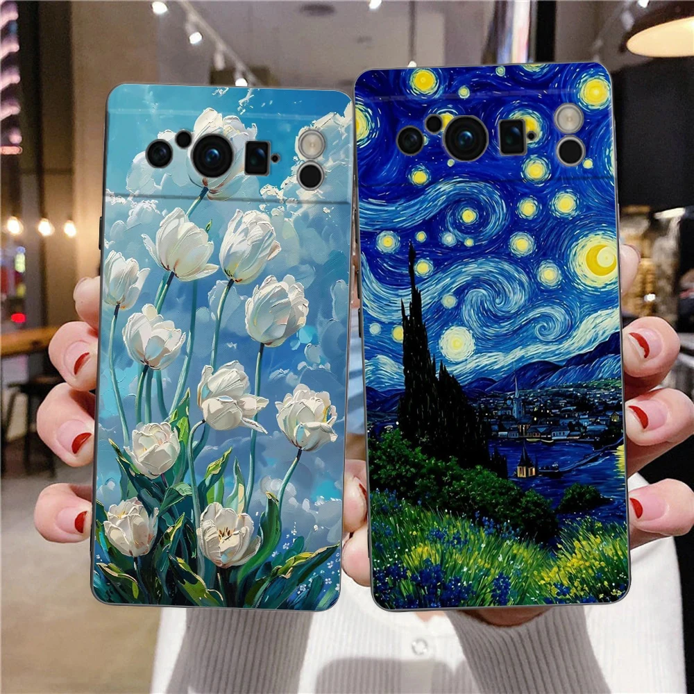 Luxury Black Soft TPU Phone Case with Claude Monet Garden Art Design