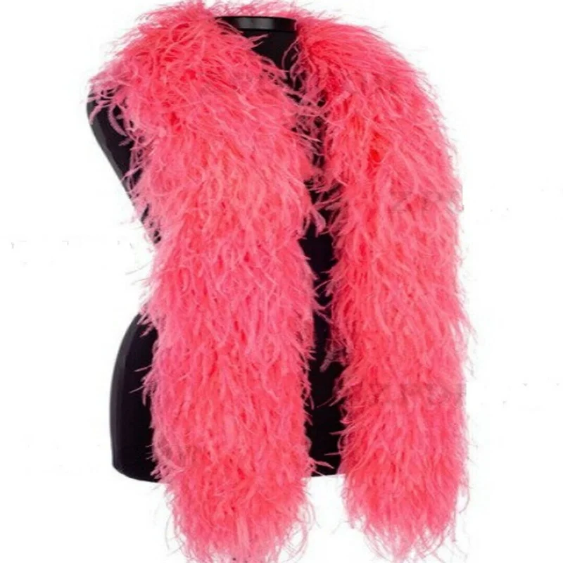 

8ply Fluffy Ostrich Feather Boas Coral Dyed Natural Ostrich Feathers Fringes Strips For Wedding Christmas Decoration Boa Laces