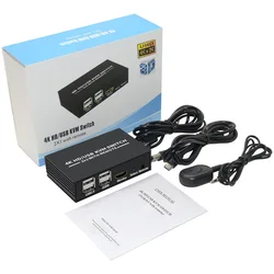 4K HDMI USB Switch Selector with 4-Port USB Hub and Desktop Controller for Monitor, Mouse, and Keyboard Sharing (Black)