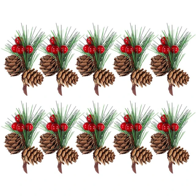 10Pcs Mini Simulation Christmas Pine Picks Stems Artificial Creative Pine  Needle Berry Plant For Christmas Party New Year Decor - AliExpress