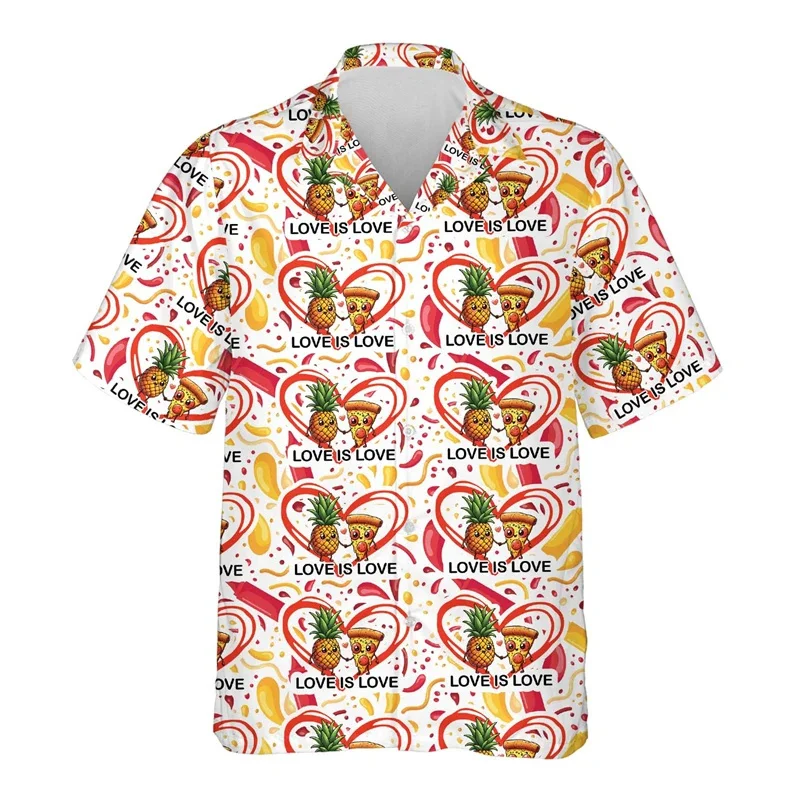Cartoon Pizza 3D Print Hawaiian Shirt For Men Summer Food Pattern Lapel Button Shirts Street Loose Short Sleeves Blouse Tops