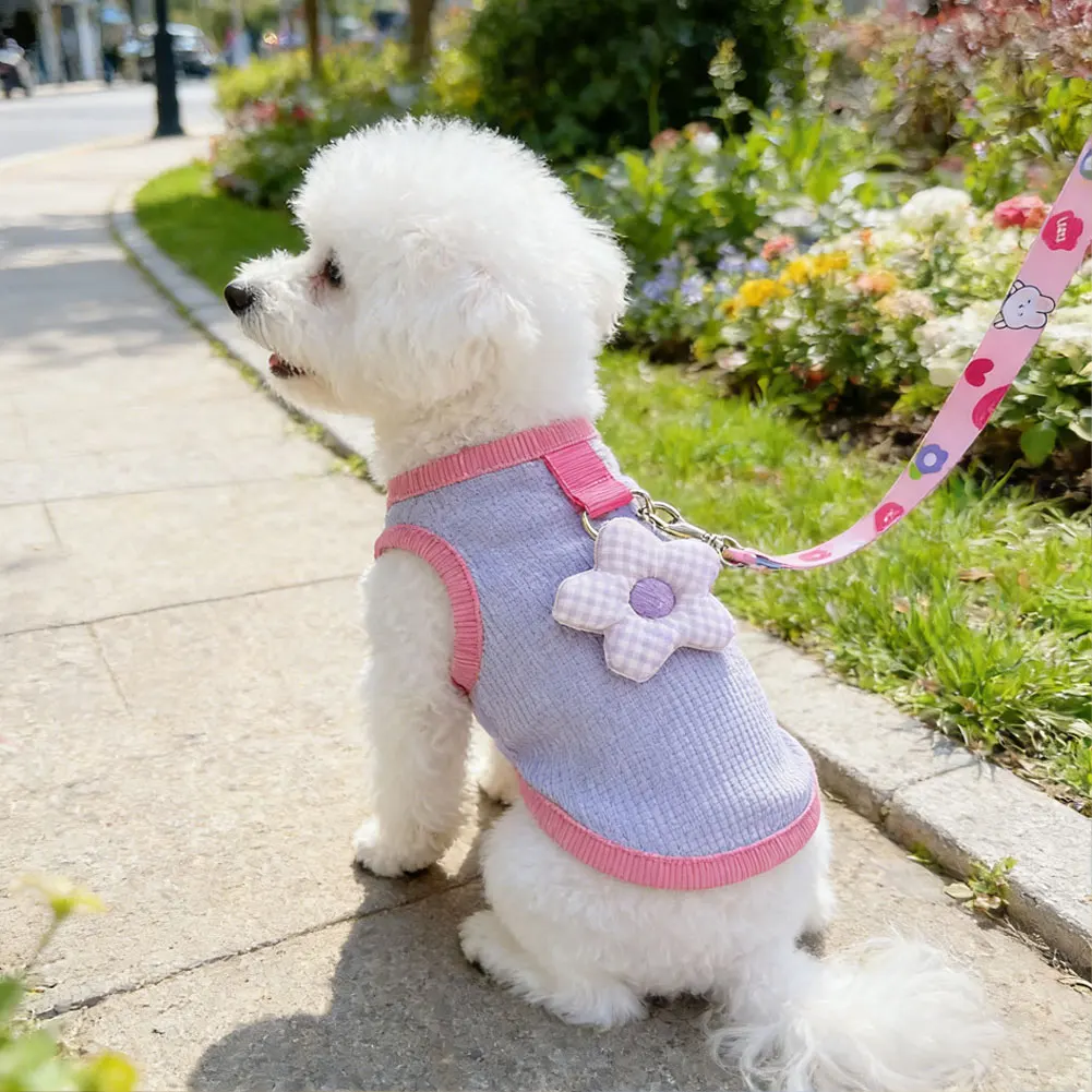 봄 여름 애완 동물 의류 귀여운 고양이 개 조끼 테디 베어 1.9-9kg 소형 중형견용 드로스트링 조끼