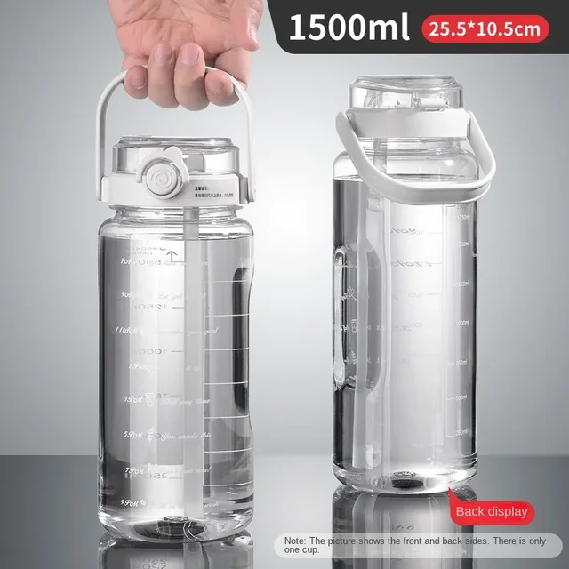 1.5L Sports Water Cup With Straws & Handle BPA-Free Leak-Proof Portable Water Bottle Large Capacity Plastic Straw Water Cup 4