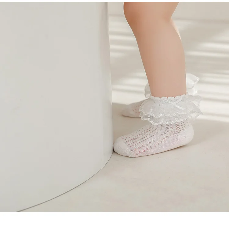 Baby Girls Socks Princess Lace Kids Socks Summer Thin Mesh  Children Cotton Socks Boneless Newborn Tube Socks For 0-8Y