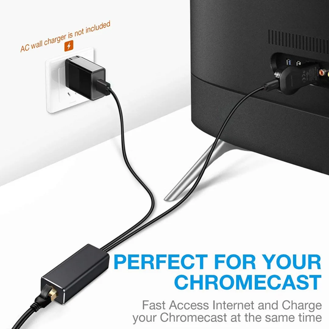 1pc For Chromecast TV Ethernet Adapter USB 2.0 To RJ45 10/100Mbps For Fire TV Stick 4K Connection With USB Power Supply Cable