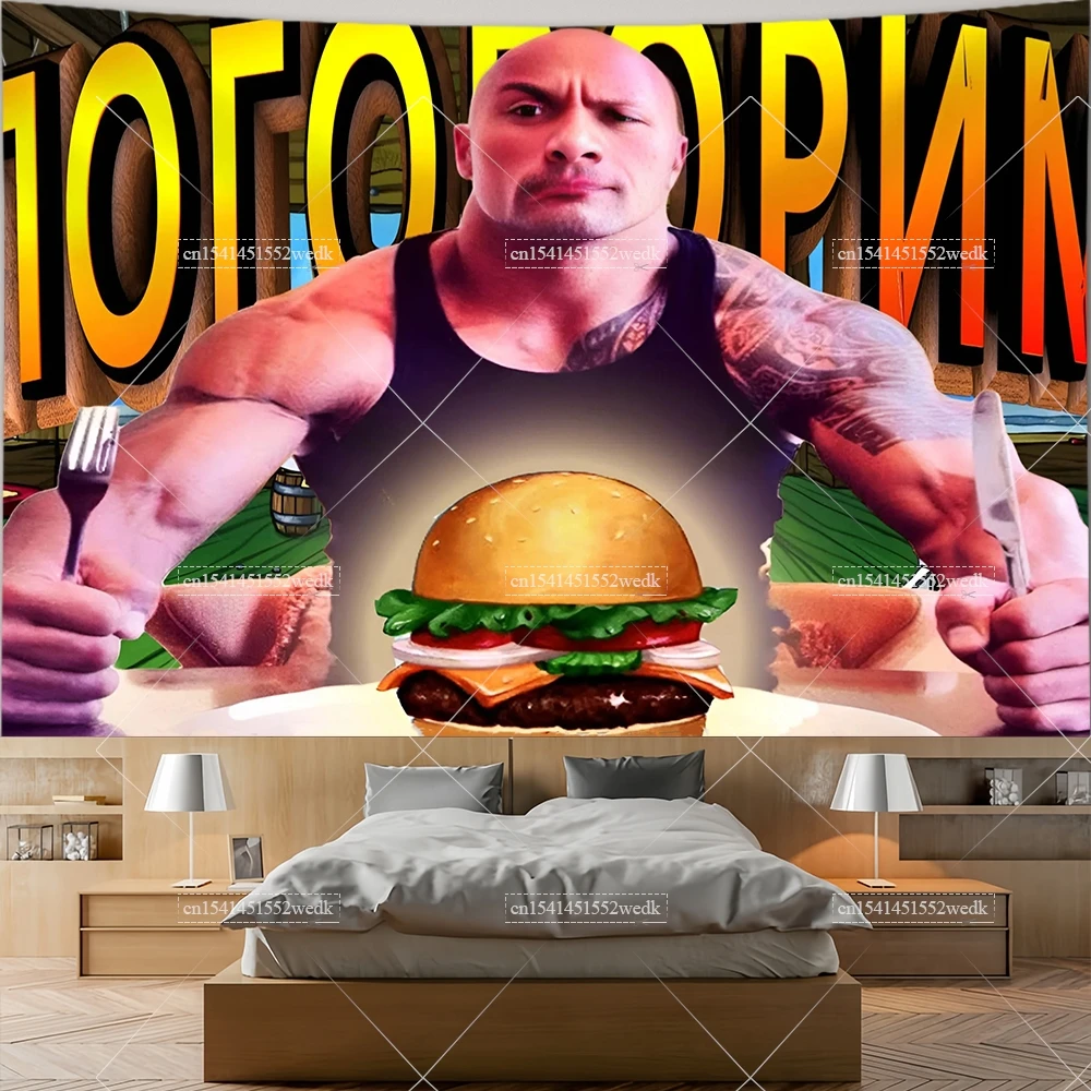 Cheat Day Frühstück The Rock Eating Blueberry Pfannkuchen Flagge Wandteppich Dwayne Johnson Meme Wandteppiche Ästhetische Raumdekoration Banner – Detail 3