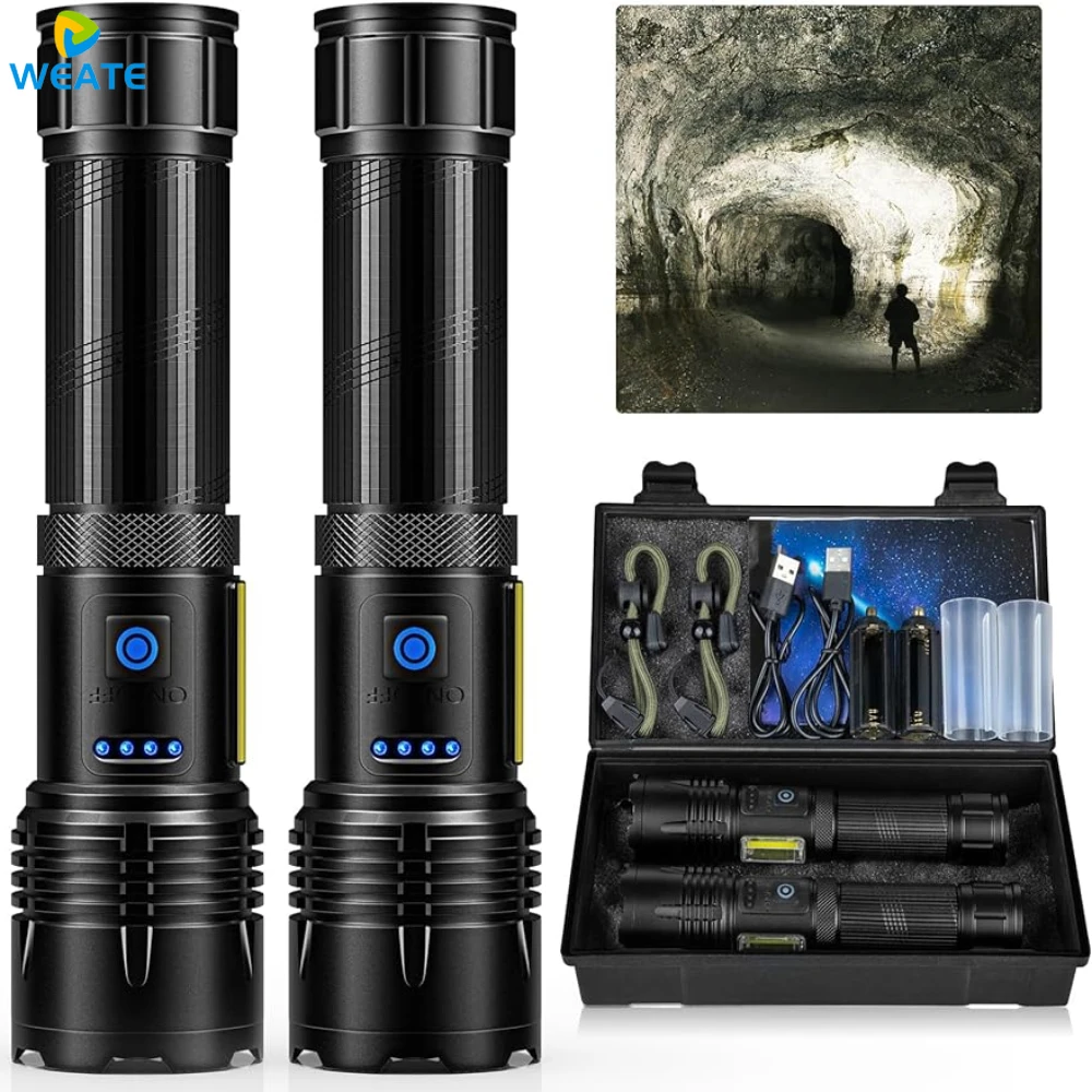 

2PCS 99000LM High Power Tactical Flashlight White Laser Aluminum Alloy Torch 18650 Built-in Battery Outdoor Emergency Spotlights