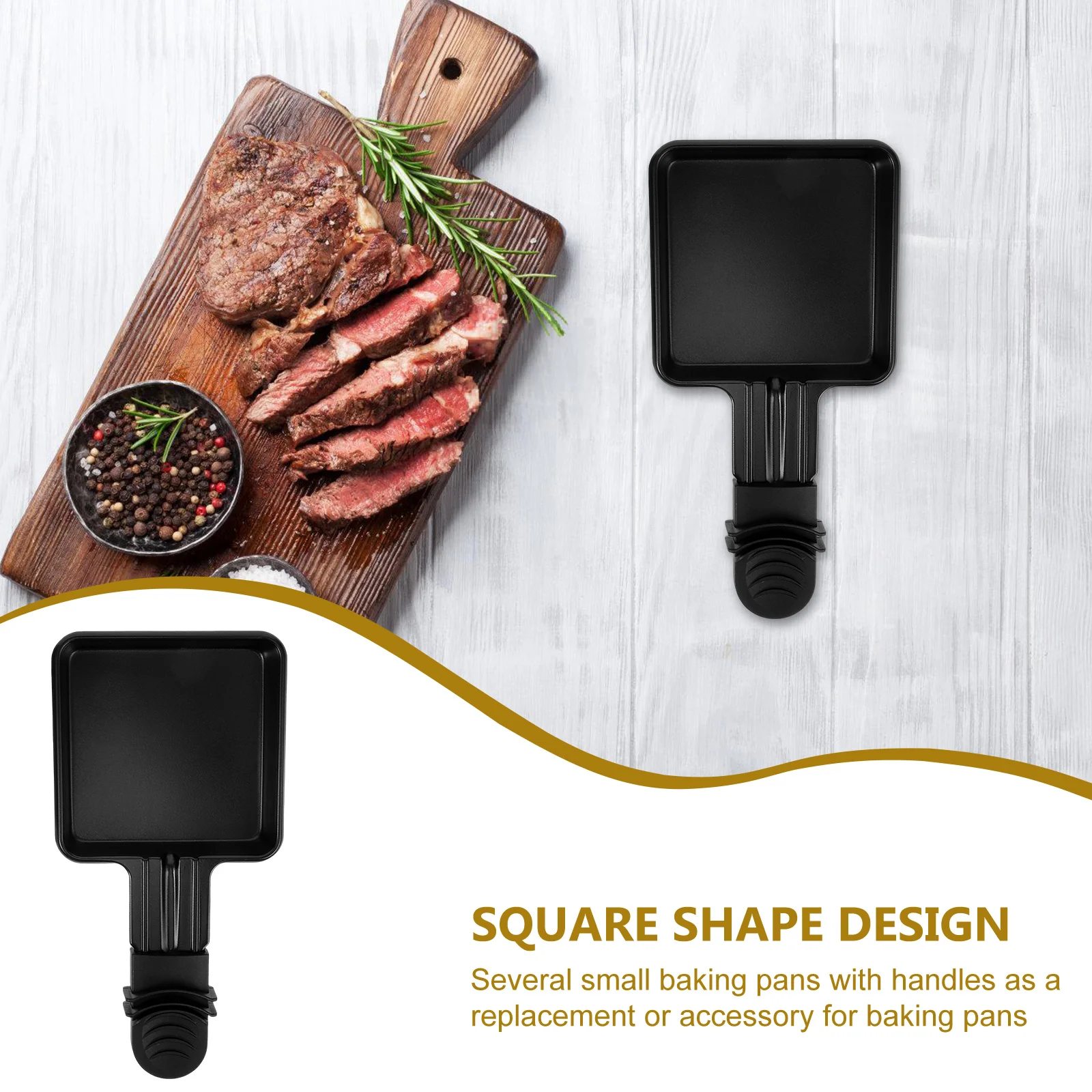Baking Pan 4pc Square Shape Mini Raclette Grill Pans Handle Cheese Melt Pan Non-Stick Stainless Steel BBQ Cooking Pans Eggs Cheese Melt Pan