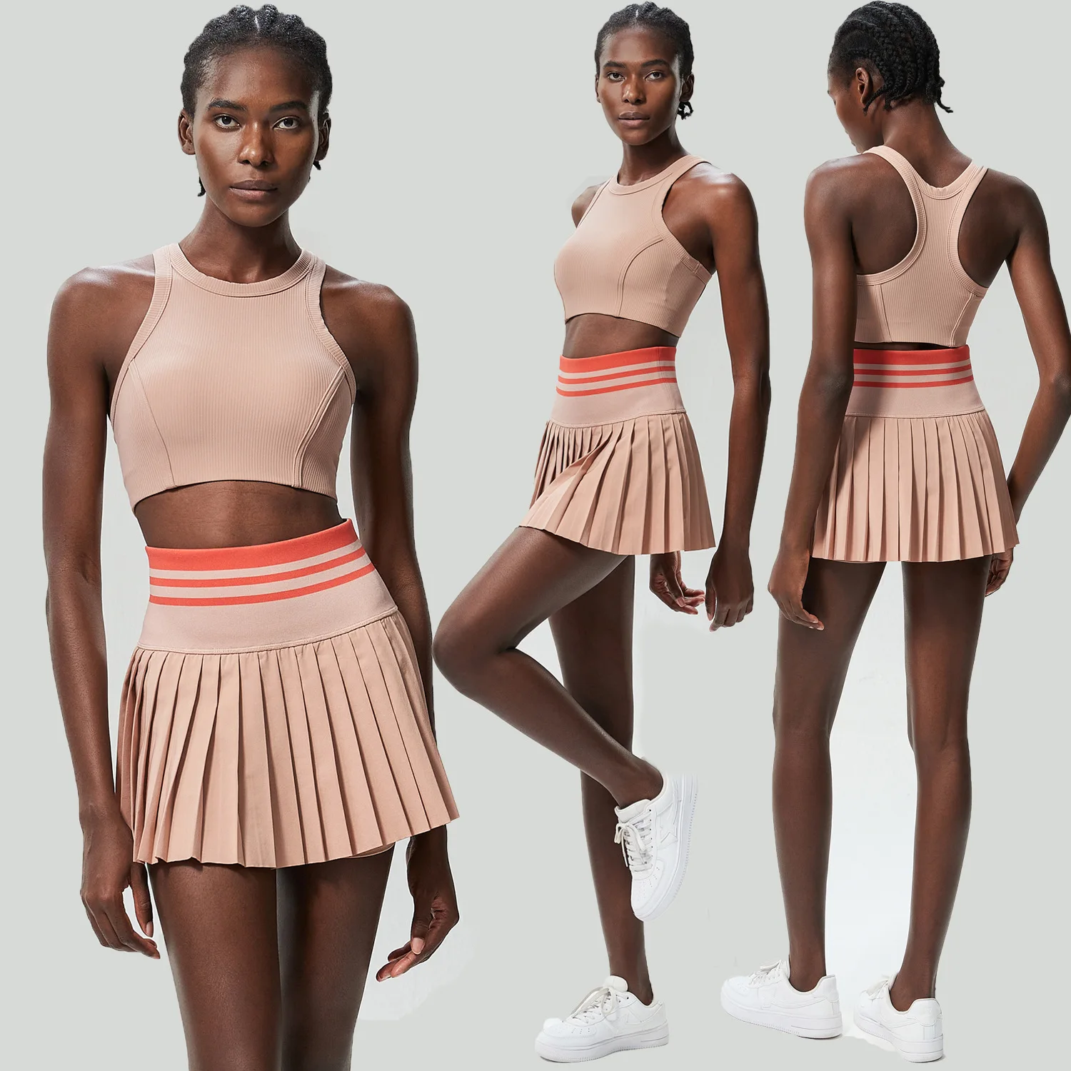 Sports Bra Set Gym Workout Set Yoga Set Fitness Set Sportswear Set Sports Set Women Short Sportswear Two Pieces Fitness Yoga Set High Waist Tennis Skirt Crop Top Gym Suit Female Breathable Sportswear