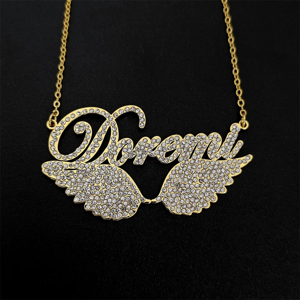 2023 Personalized Stainless Steel Zircon Name Necklace Custom Angel Wing Letter Necklace For Women Jewelry Gifts