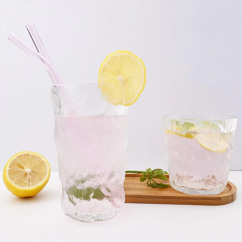 Set of 8 Reusable Glass Straws with Cleaning Brushes - Eco-Friendly and Durable for Smoothies and Cocktails