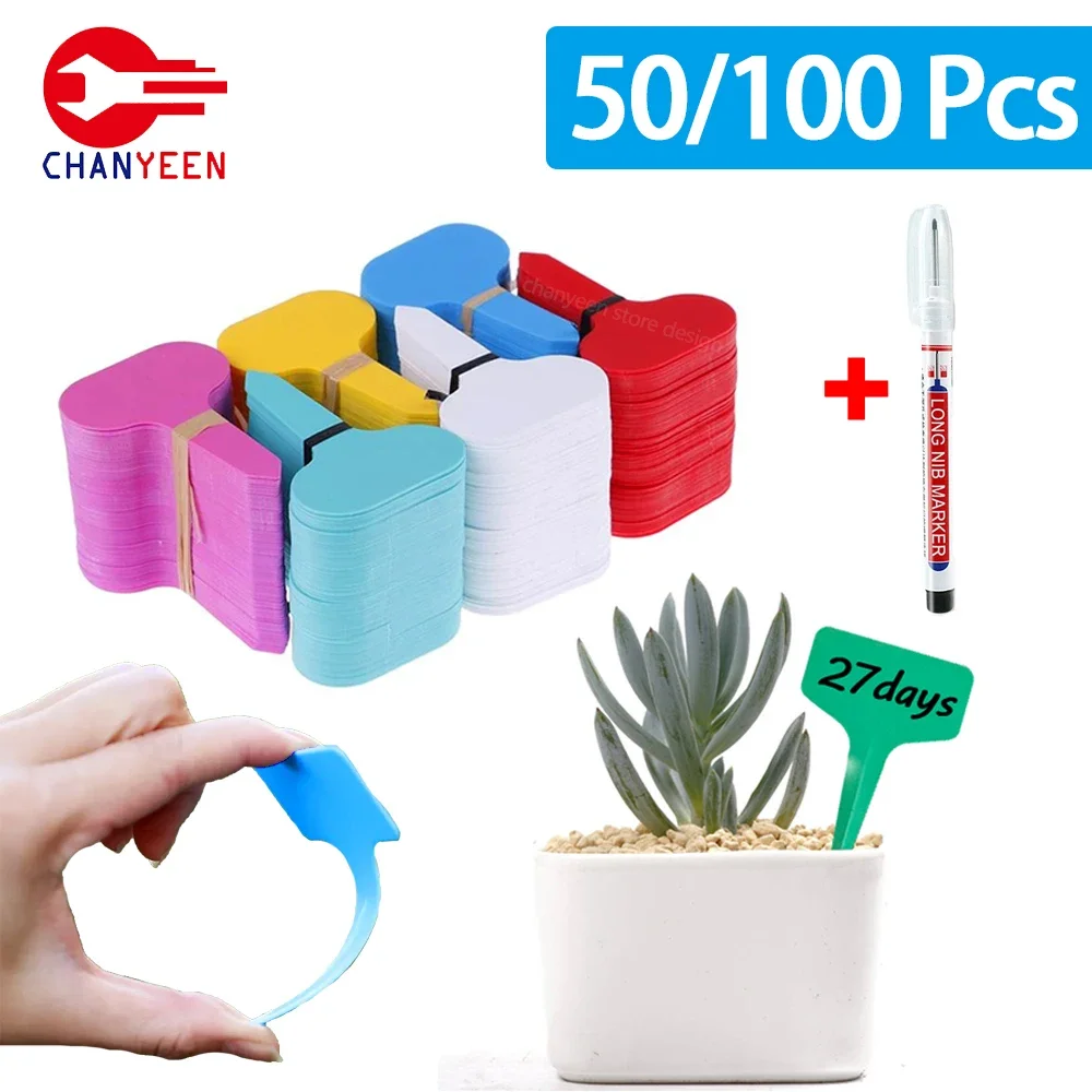 T-Shape Plastic Plant Markers 50/100Pcs with Pen