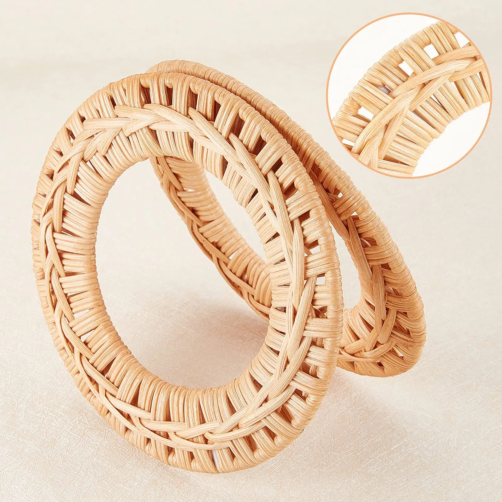 

2pcs Rattan Woven Wooden Purse Handle 6 Inch Round Shaped Replacement Wood Handbag Handle DIY Bag Handle Handmade Bag Making