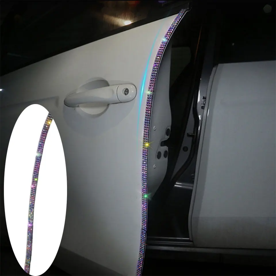 Adesivi per maniglia per portiera dell'auto con strass, accessori per auto, con cristalli e glitter, adesivi e adesivi per auto, per donna e uomo (argento e nero, 8 pezzi
